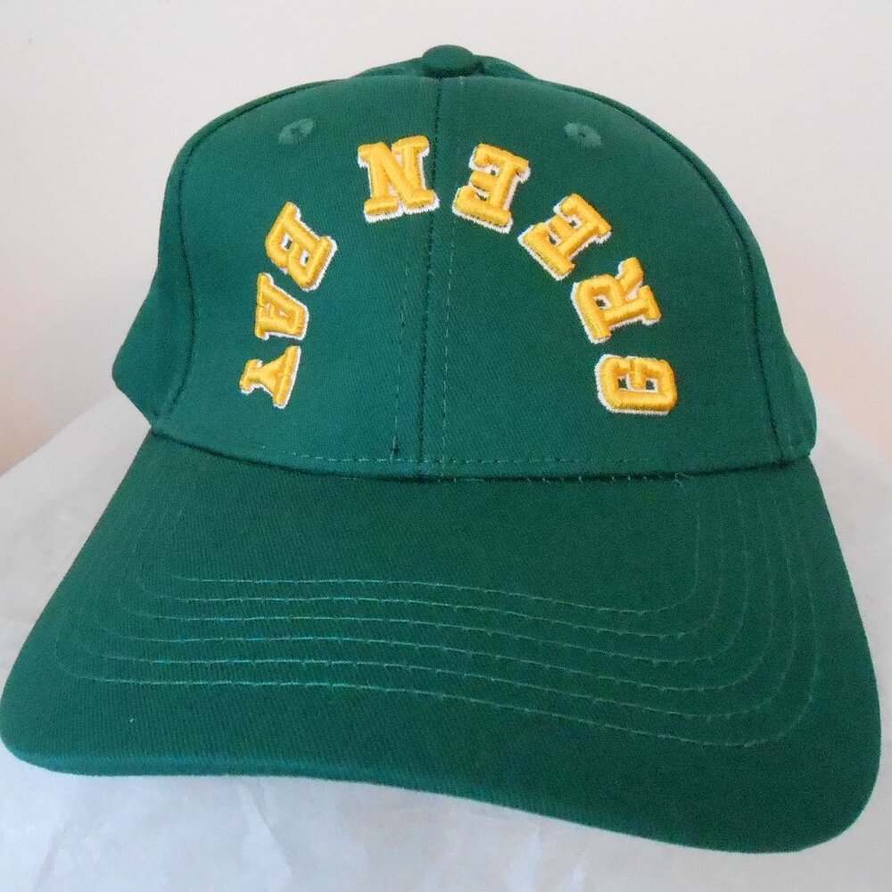 Green Bay Upside Down Print Embroidered Green Baseball Hat OS Adjustable Strap